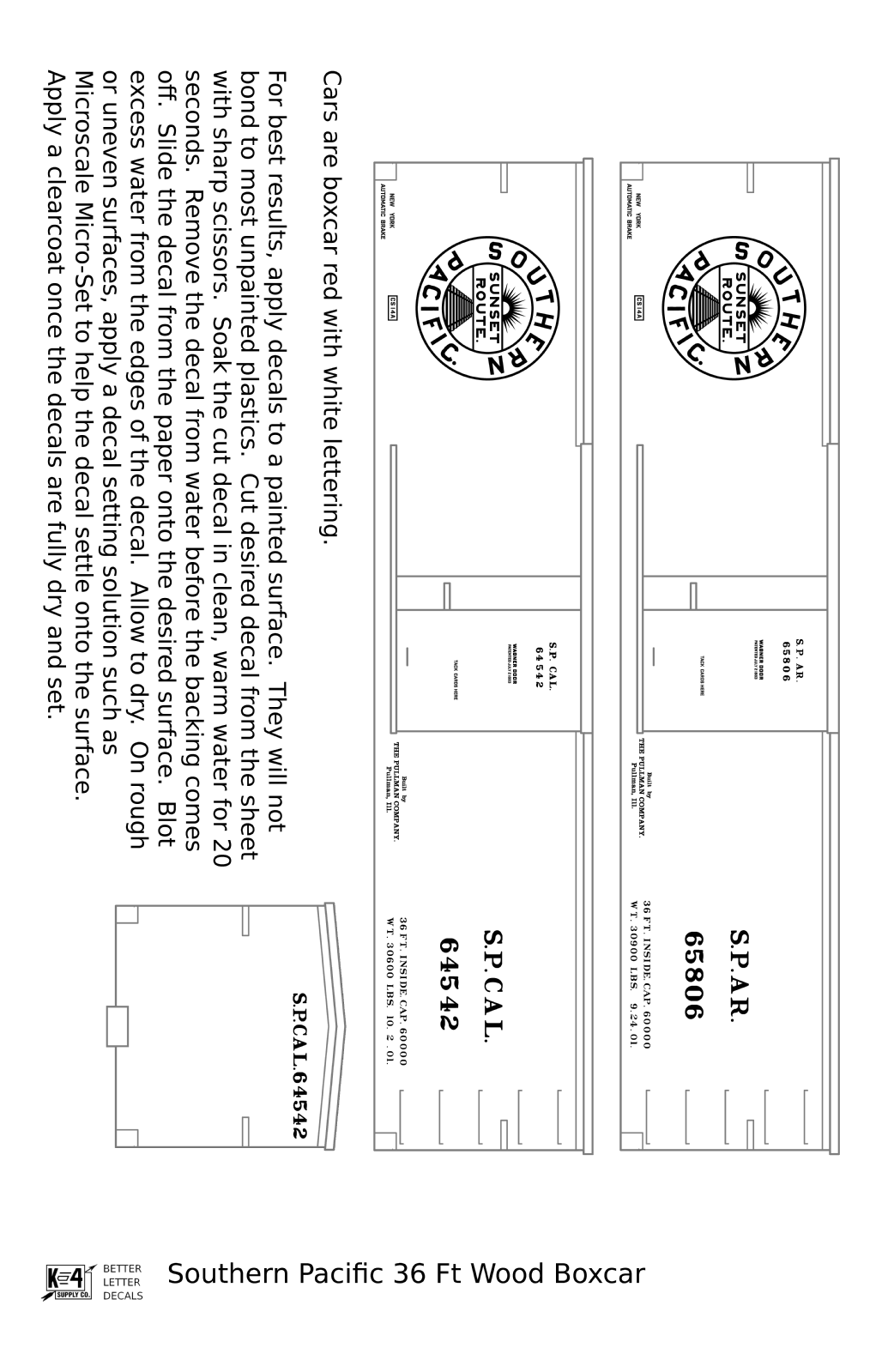 Southern Pacific 36 Ft Wood Boxcar White SP CAL. SP AR. - Decal