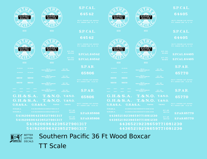 Southern Pacific 36 Ft Wood Boxcar White SP CAL. SP AR. - Decal - Choose Scale