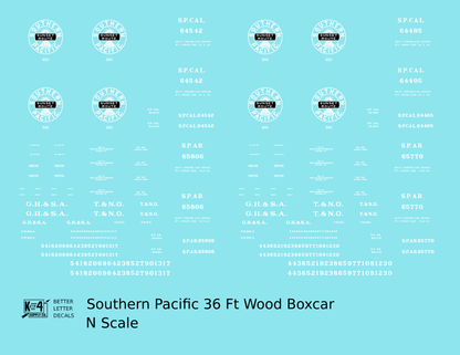 Southern Pacific 36 Ft Wood Boxcar White SP CAL. SP AR. - Decal - Choose Scale