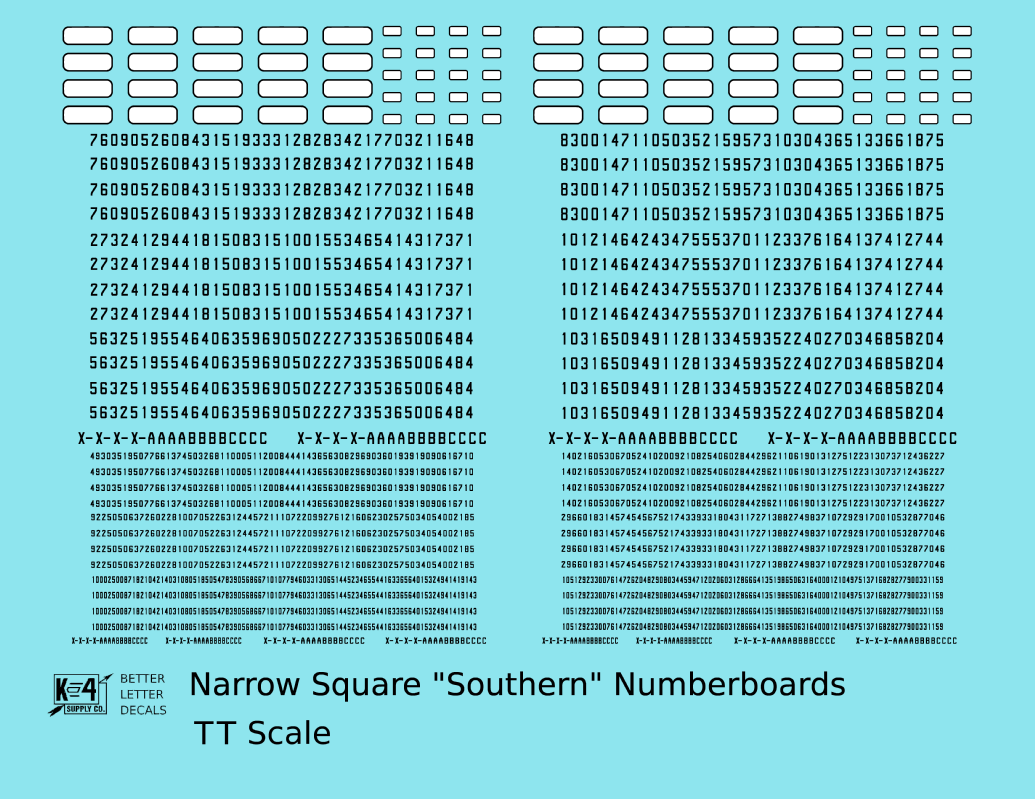 Narrow Square Style Diesel Number Boards  Black On White  - Decal - Choose Scale