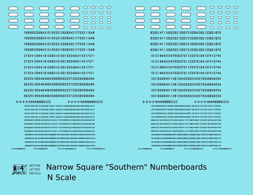 Narrow Square Style Diesel Number Boards  Black On White  - Decal - Choose Scale