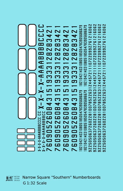 Narrow Square Style Diesel Number Boards  Black On White  - Decal - Choose Scale