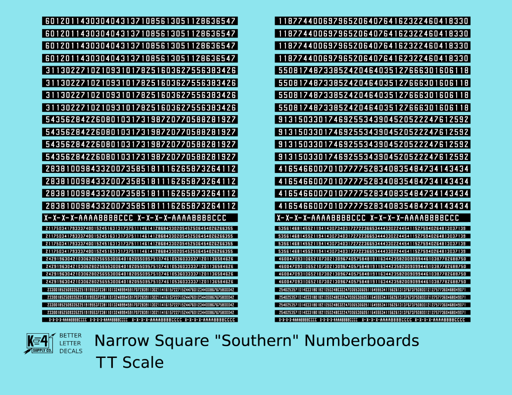 Narrow Square Style Diesel Number Boards  White On Black  - Decal - Choose Scale