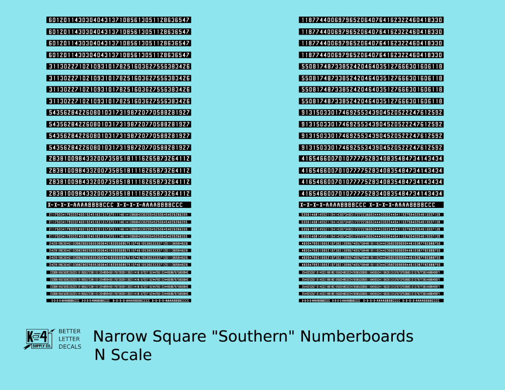Narrow Square Style Diesel Number Boards  White On Black  - Decal - Choose Scale