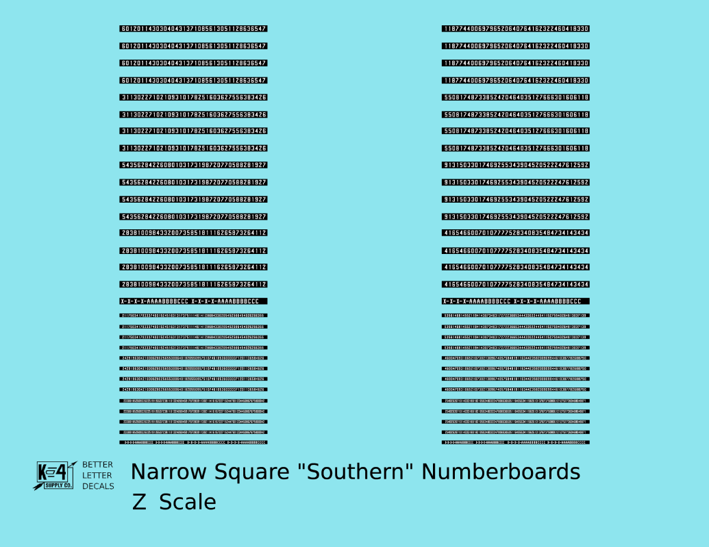 Narrow Square Style Diesel Number Boards  White On Black  - Decal - Choose Scale