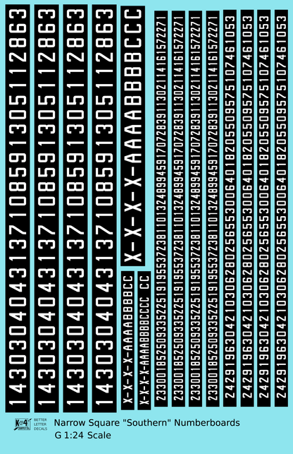 Narrow Square Style Diesel Number Boards  White On Black  - Decal - Choose Scale