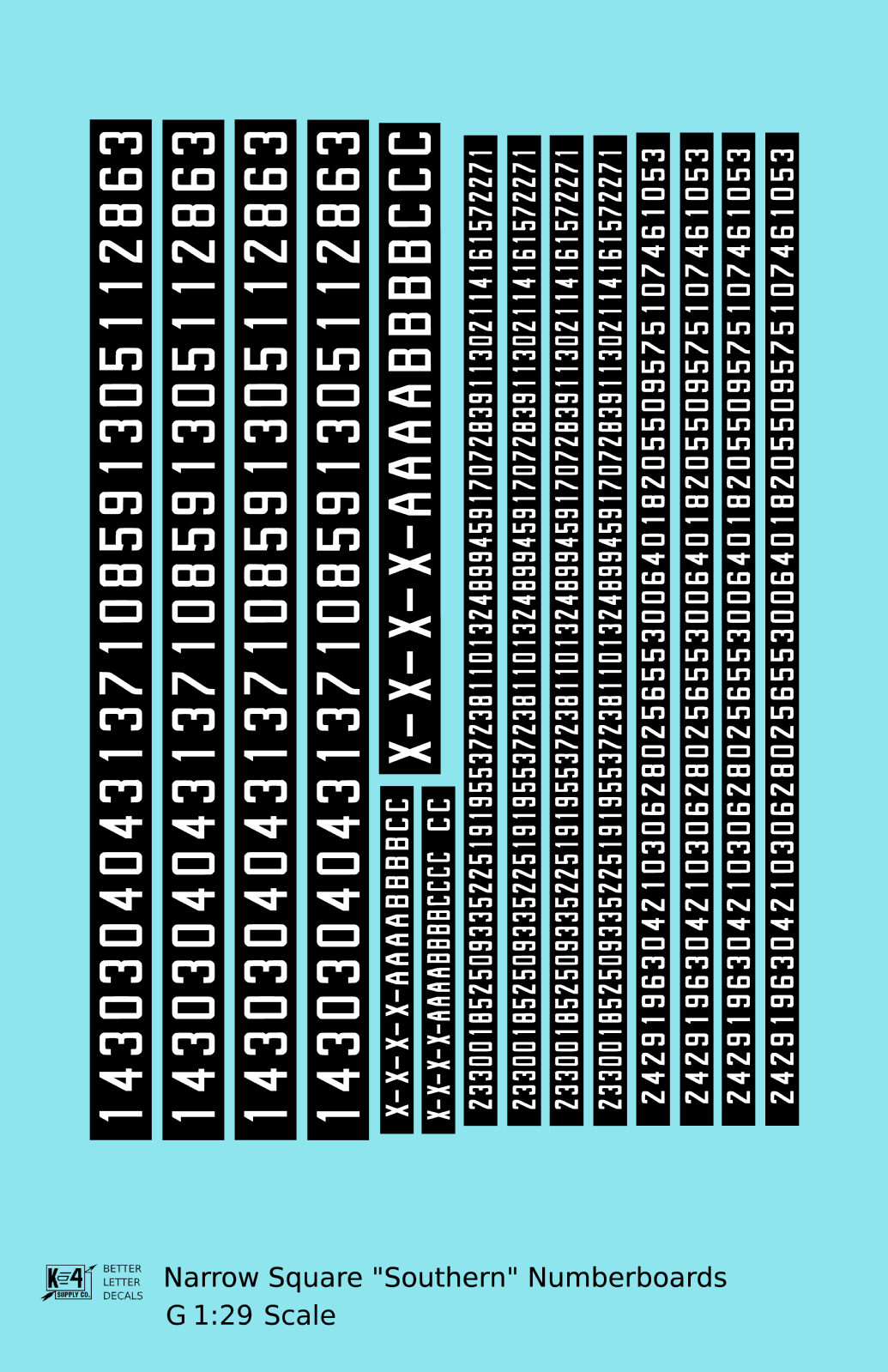 Narrow Square Style Diesel Number Boards  White On Black  - Decal - Choose Scale