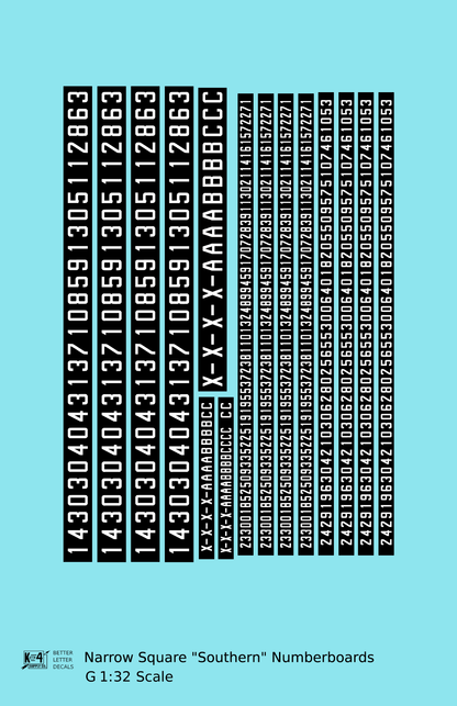Narrow Square Style Diesel Number Boards  White On Black  - Decal - Choose Scale
