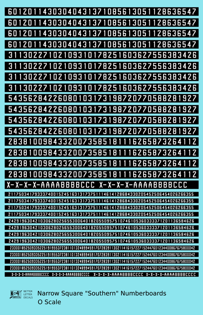 Narrow Square Style Diesel Number Boards  White On Black  - Decal Sheet