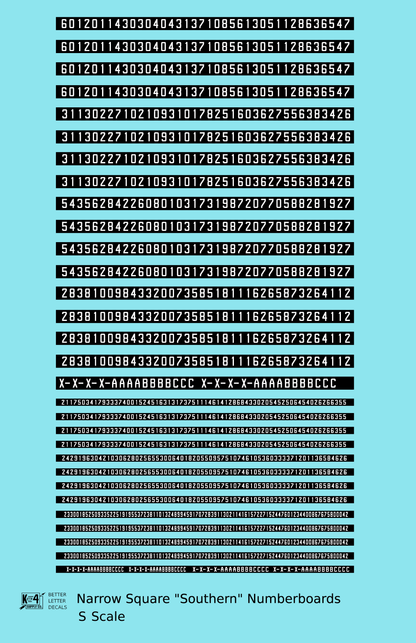 Narrow Square Style Diesel Number Boards  White On Black  - Decal - Choose Scale
