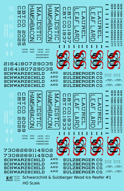 Schwarzchild and Sulzberger Early Wood Ice Reefer Black and Red #1 - Decal - Choose Scale