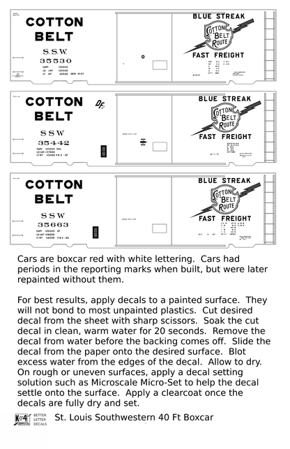 Cotton Belt 40 Ft Boxcar White Block Letter