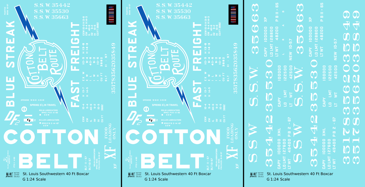 Cotton Belt 40 Ft Boxcar White Block Letter