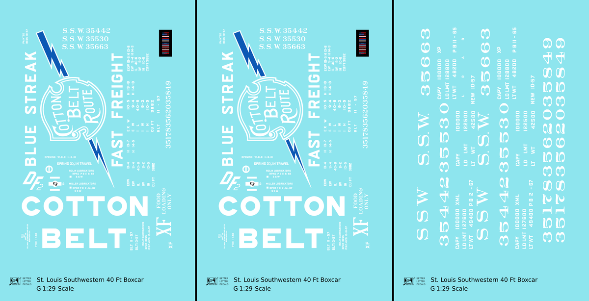 Cotton Belt 40 Ft Boxcar White Block Letter