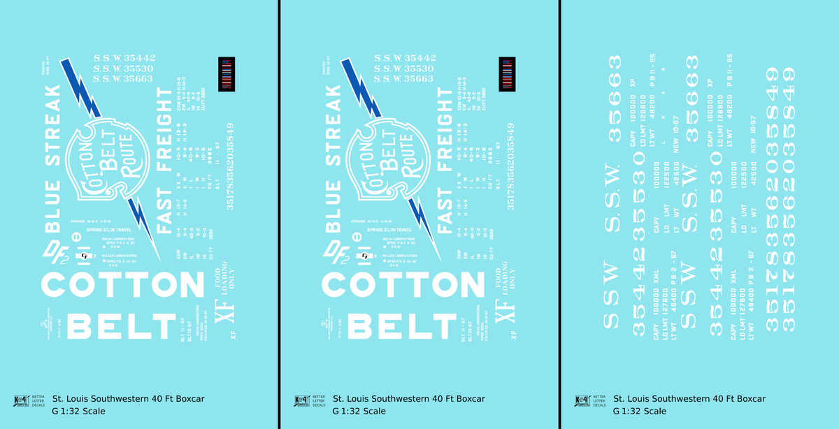 Cotton Belt 40 Ft Boxcar White Block Letter