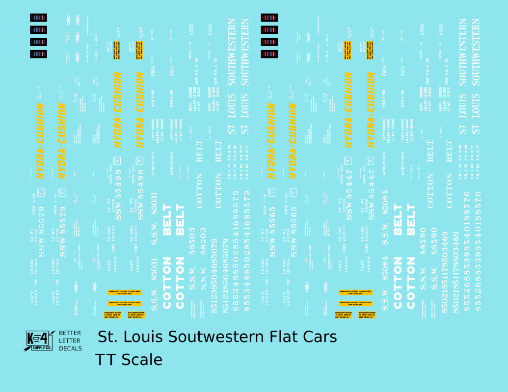 Cotton Belt Flat Car White and Yellow