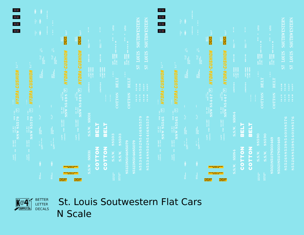 Cotton Belt Flat Car White and Yellow