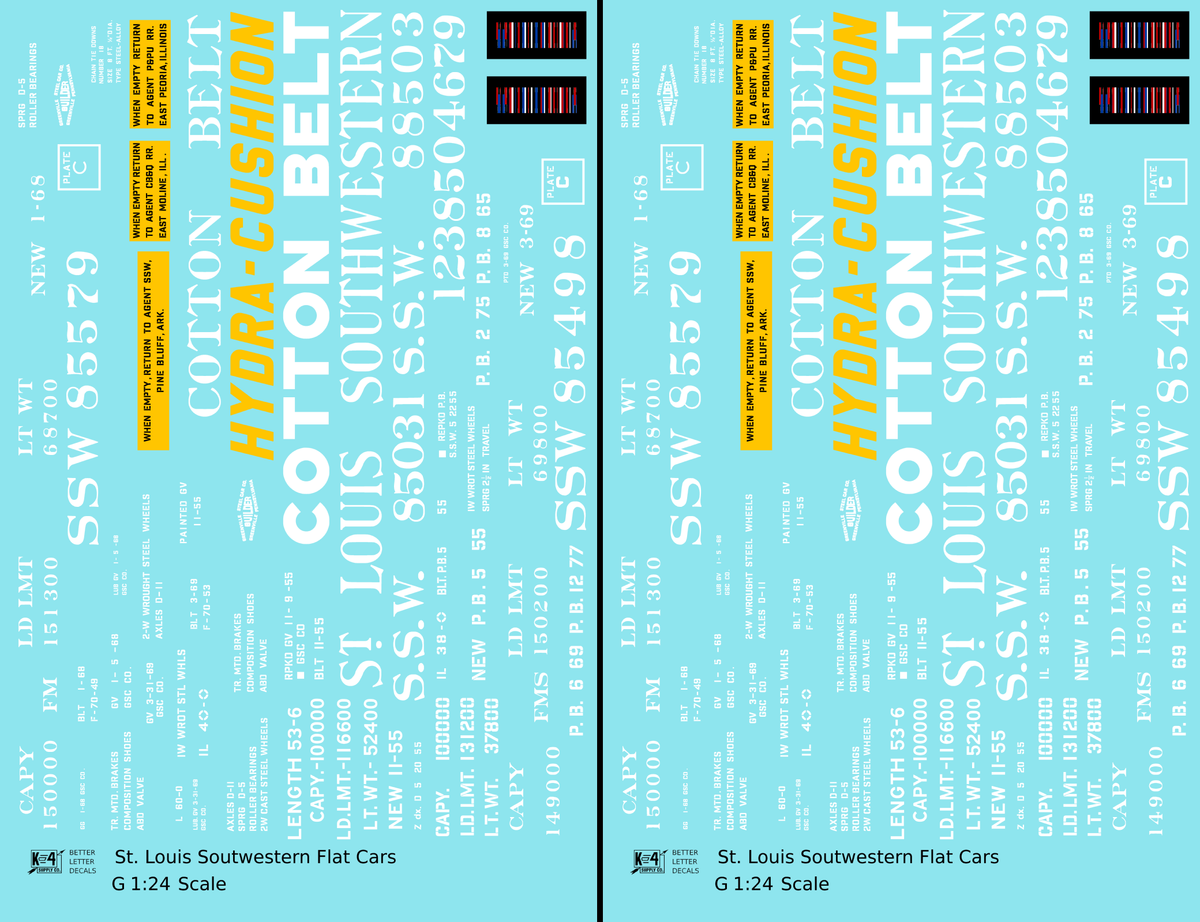 Cotton Belt Flat Car White and Yellow