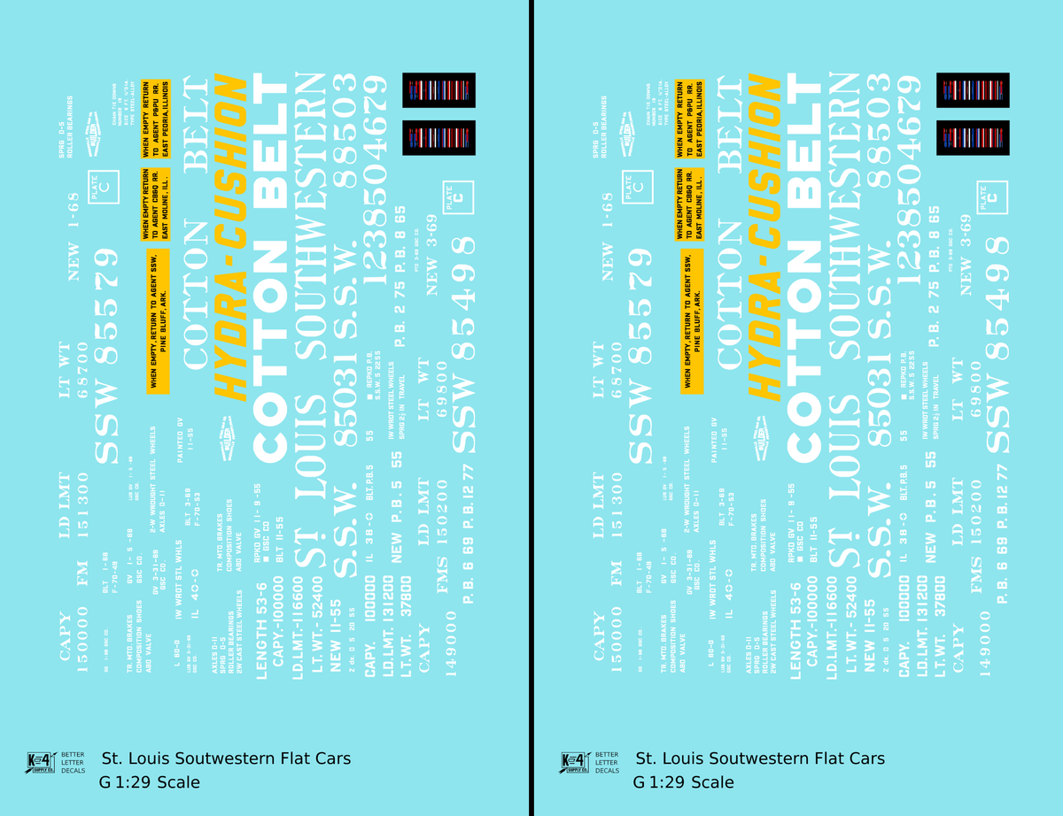 Cotton Belt Flat Car White and Yellow
