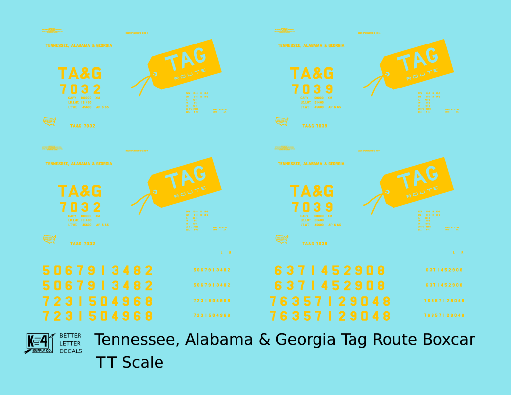 Tennessee, Alabama and Georgia 40 Ft Boxcar Yellow TAG Route