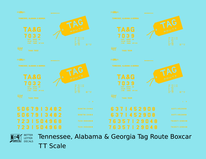Tennessee, Alabama and Georgia 40 Ft Boxcar Yellow TAG Route