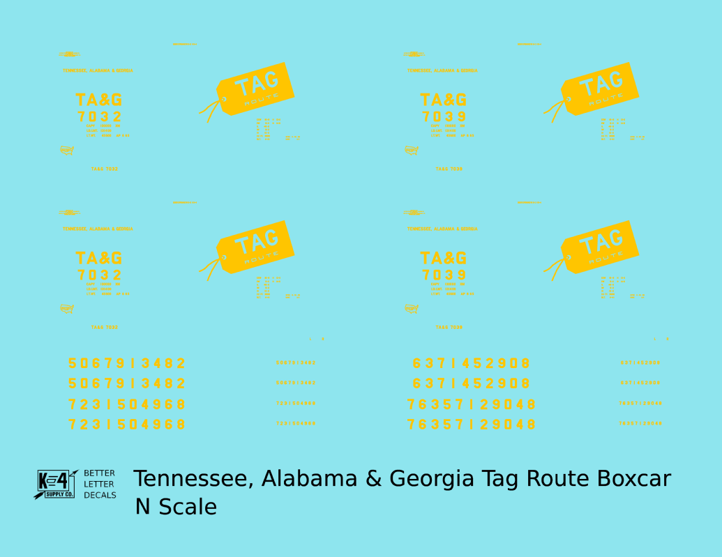Tennessee, Alabama and Georgia 40 Ft Boxcar Yellow TAG Route