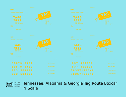 Tennessee, Alabama and Georgia 40 Ft Boxcar Yellow TAG Route
