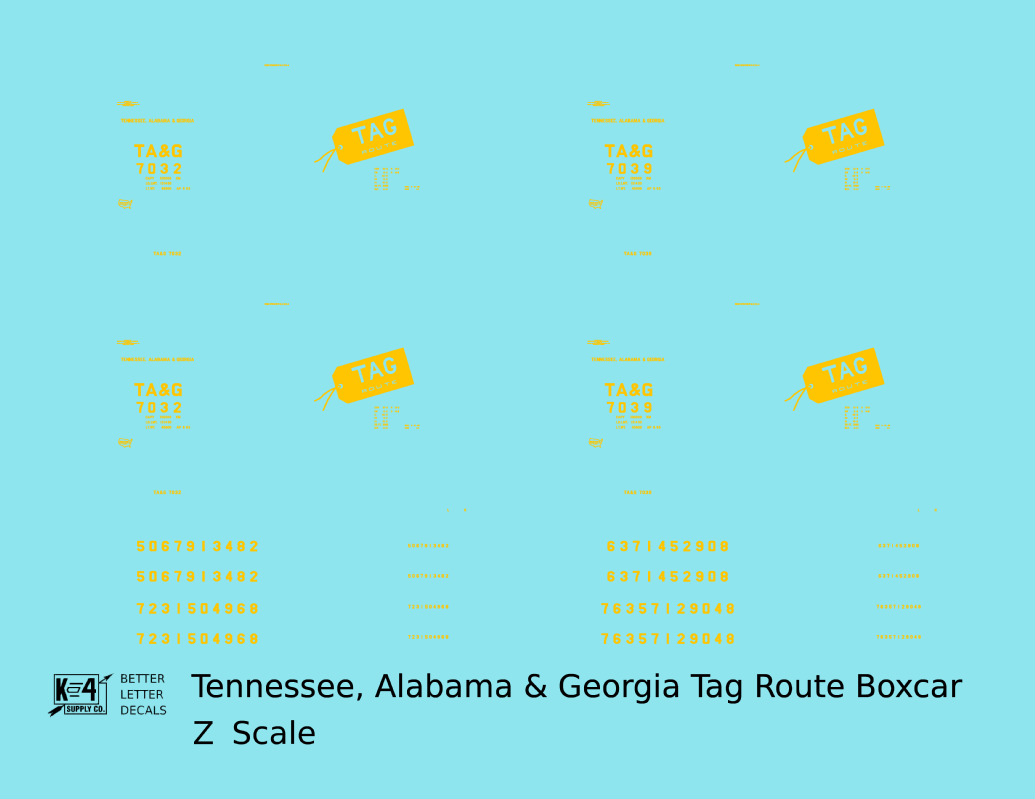 Tennessee, Alabama and Georgia 40 Ft Boxcar Yellow TAG Route