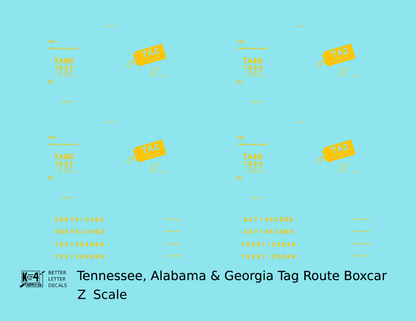 Tennessee, Alabama and Georgia 40 Ft Boxcar Yellow TAG Route