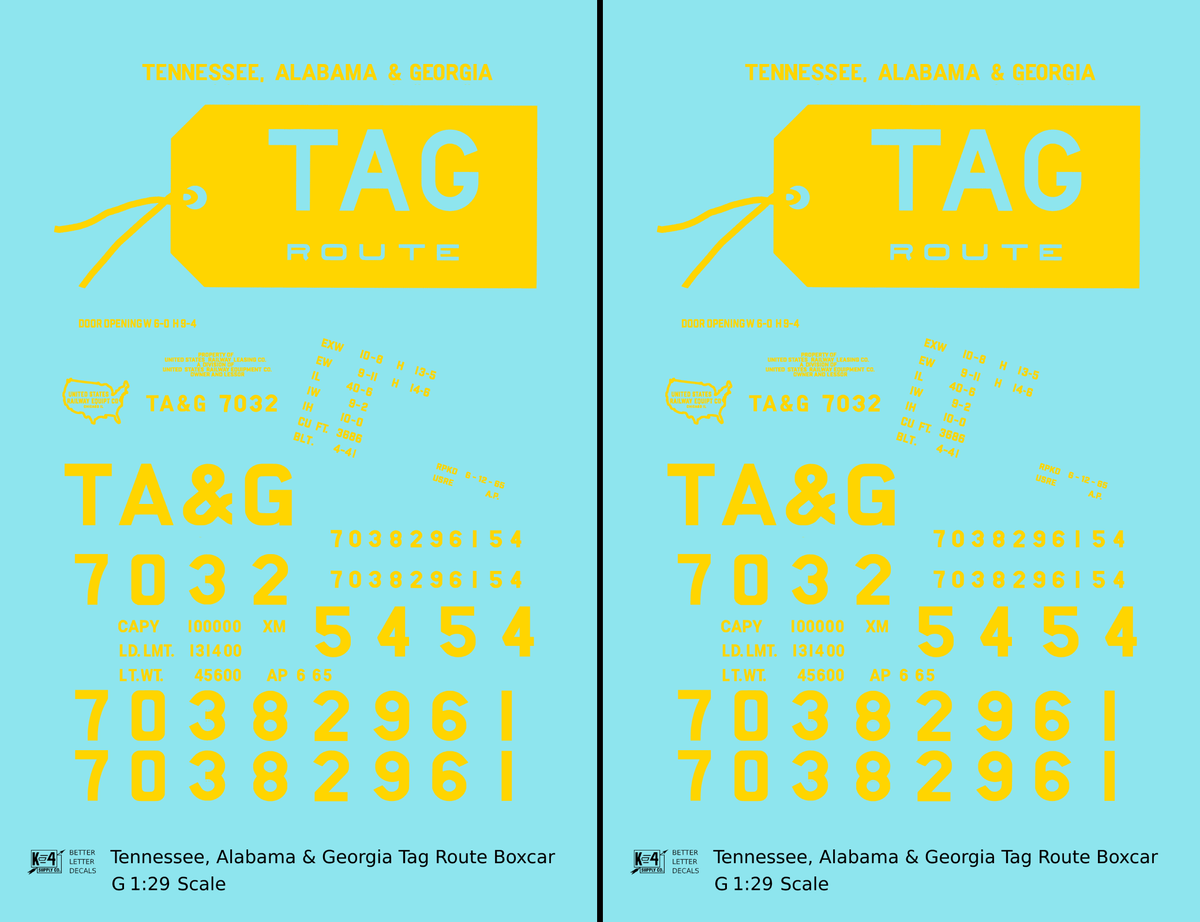 Tennessee, Alabama and Georgia 40 Ft Boxcar Yellow TAG Route