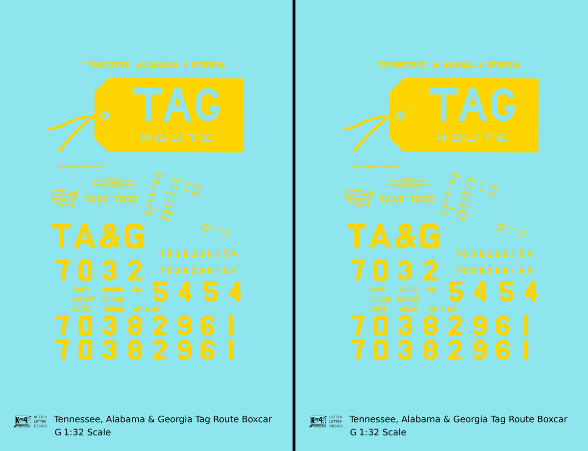 Tennessee, Alabama and Georgia 40 Ft Boxcar Yellow TAG Route