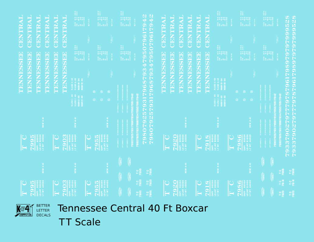 Tennessee Central 40 Ft Boxcar White