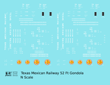 Texas Mexican Railway 52 Ft Gondola White  - Decal - Choose Scale