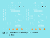 Texas Mexican Railway 52 Ft Gondola White  - Decal - Choose Scale