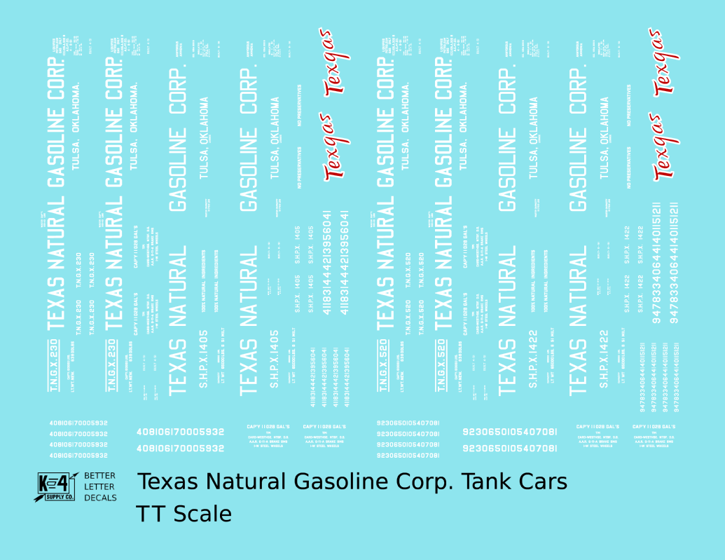Texas Natural Gasoline Corp ICC-105 Tank Car White and Red Texgas