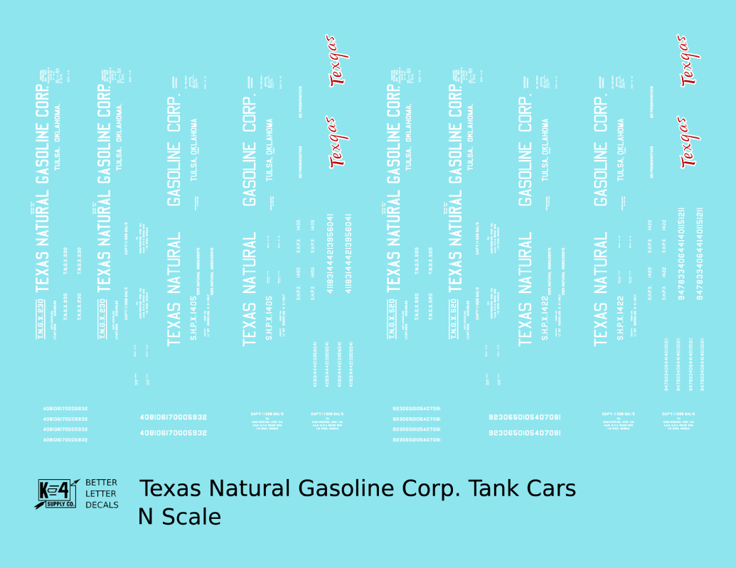 Texas Natural Gasoline Corp ICC-105 Tank Car White and Red Texgas