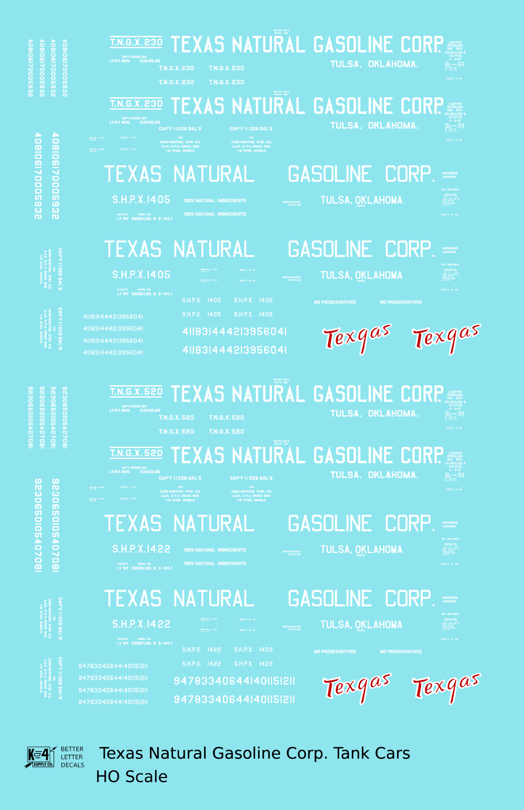 Texas Natural Gasoline Corp ICC-105 Tank Car White and Red Texgas