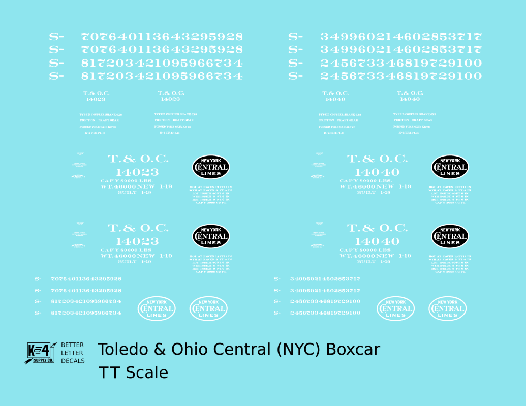 Toledo and Ohio Central 40 Ft Boxcar White New York Central