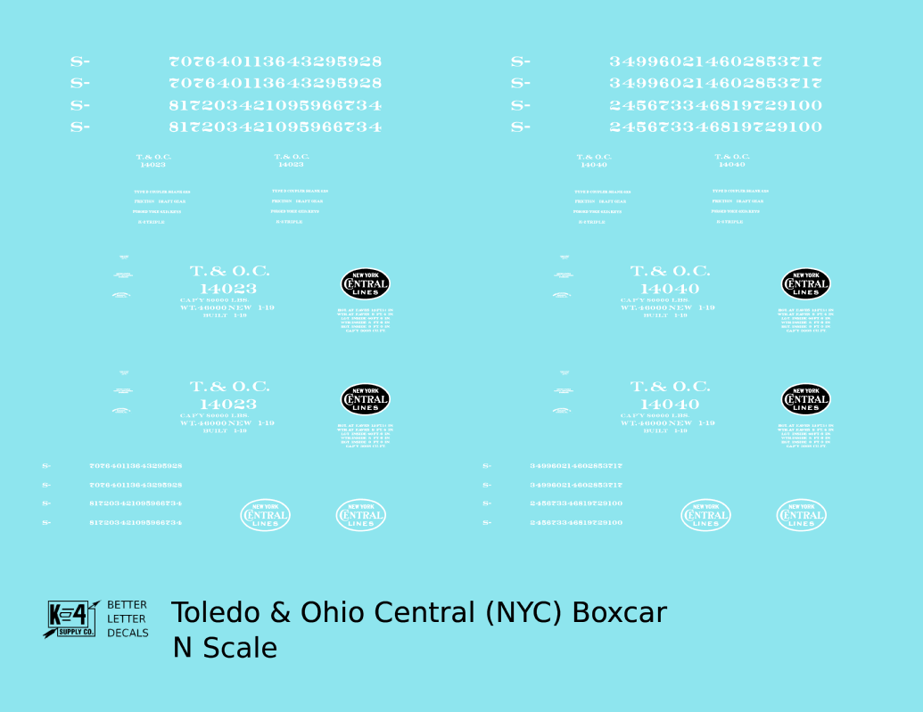 Toledo and Ohio Central 40 Ft Boxcar White New York Central