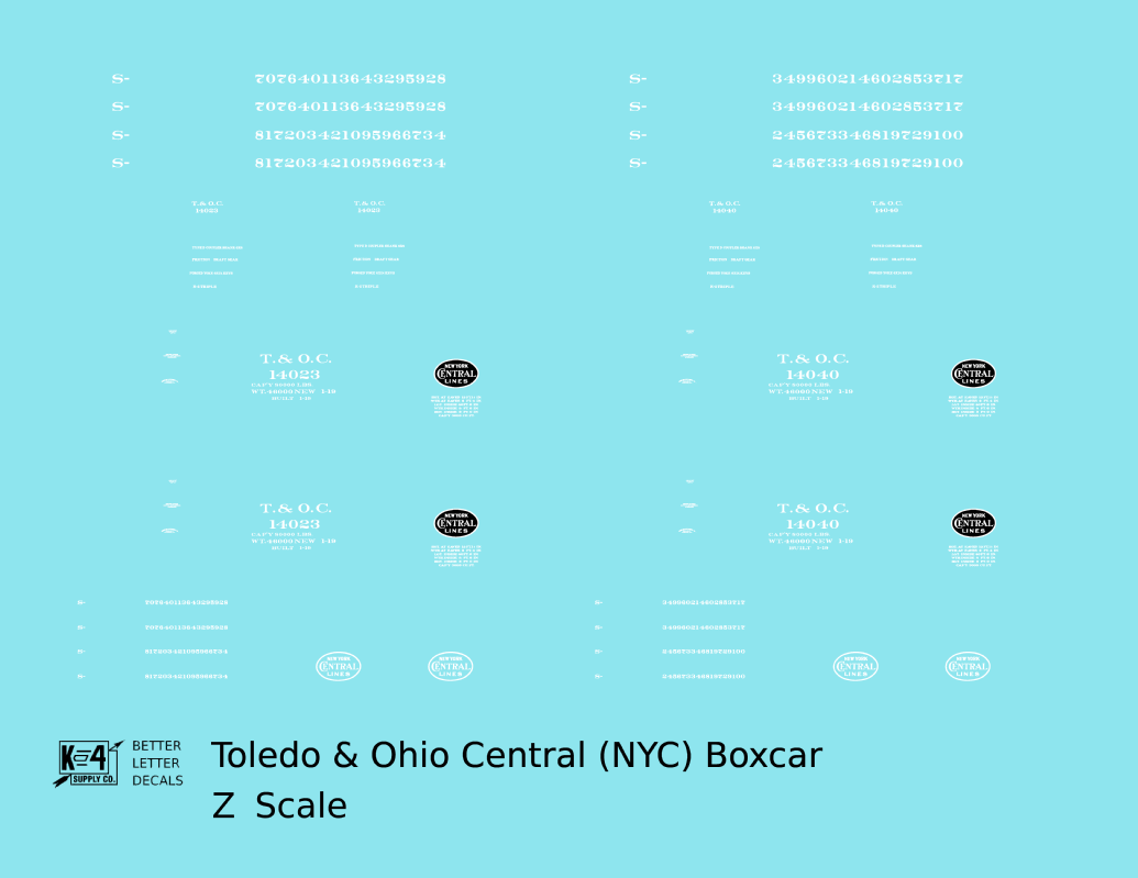 Toledo and Ohio Central 40 Ft Boxcar White New York Central