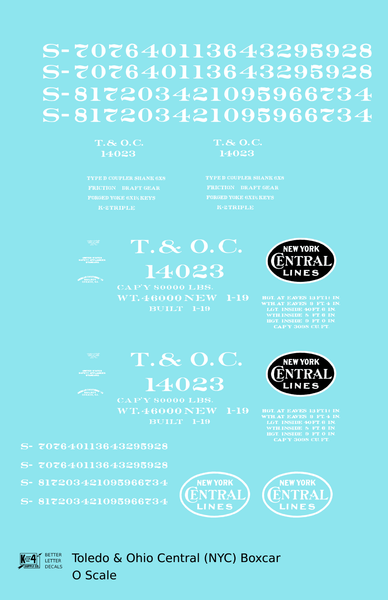 Toledo and Ohio Central 40 Ft Boxcar White New York Central