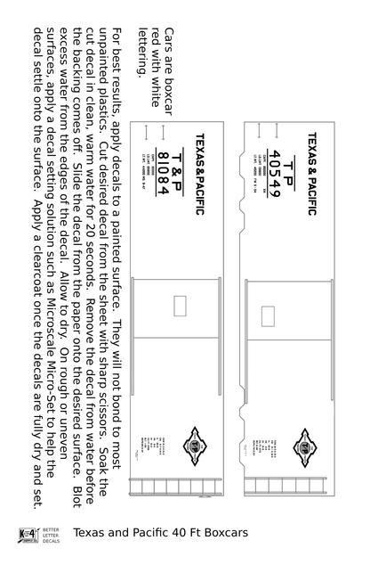 Texas and Pacific 40 Ft Boxcar White