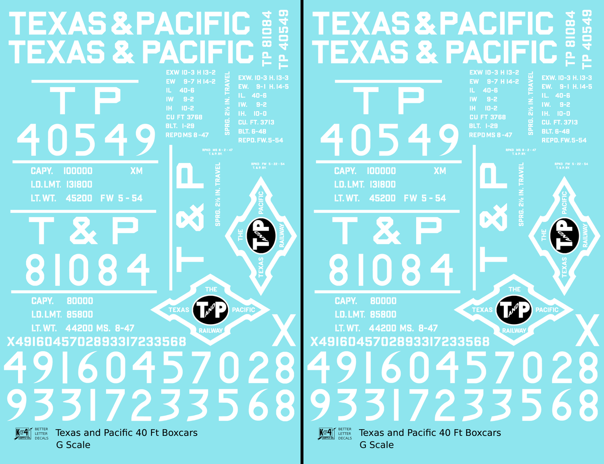 Texas and Pacific 40 Ft Boxcar White