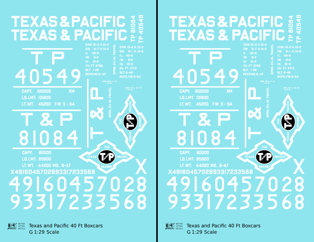 Texas and Pacific 40 Ft Boxcar White