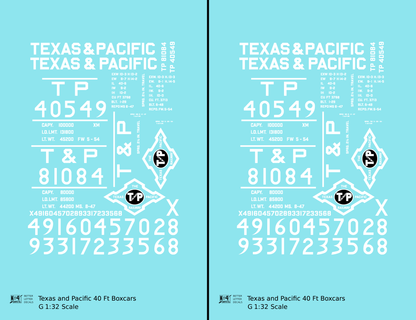 Texas and Pacific 40 Ft Boxcar White