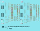 Texas and Pacific Steam Locomotive Bronze Gold  - Decal - Choose Scale