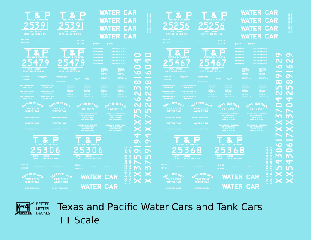 Texas and Pacific Water Car / Tank Car White