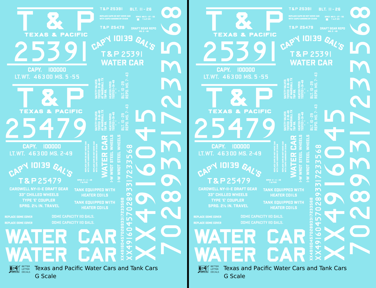 Texas and Pacific Water Car / Tank Car White