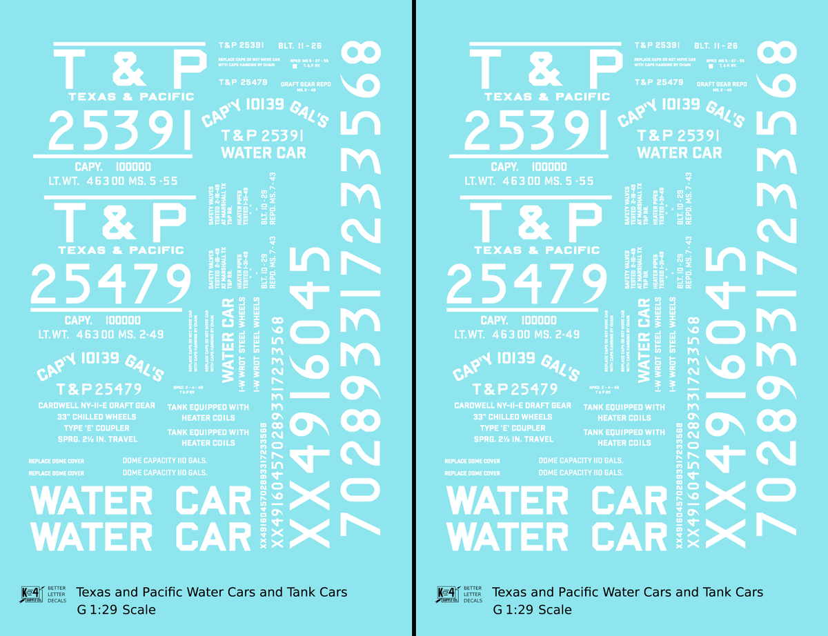 Texas and Pacific Water Car / Tank Car White