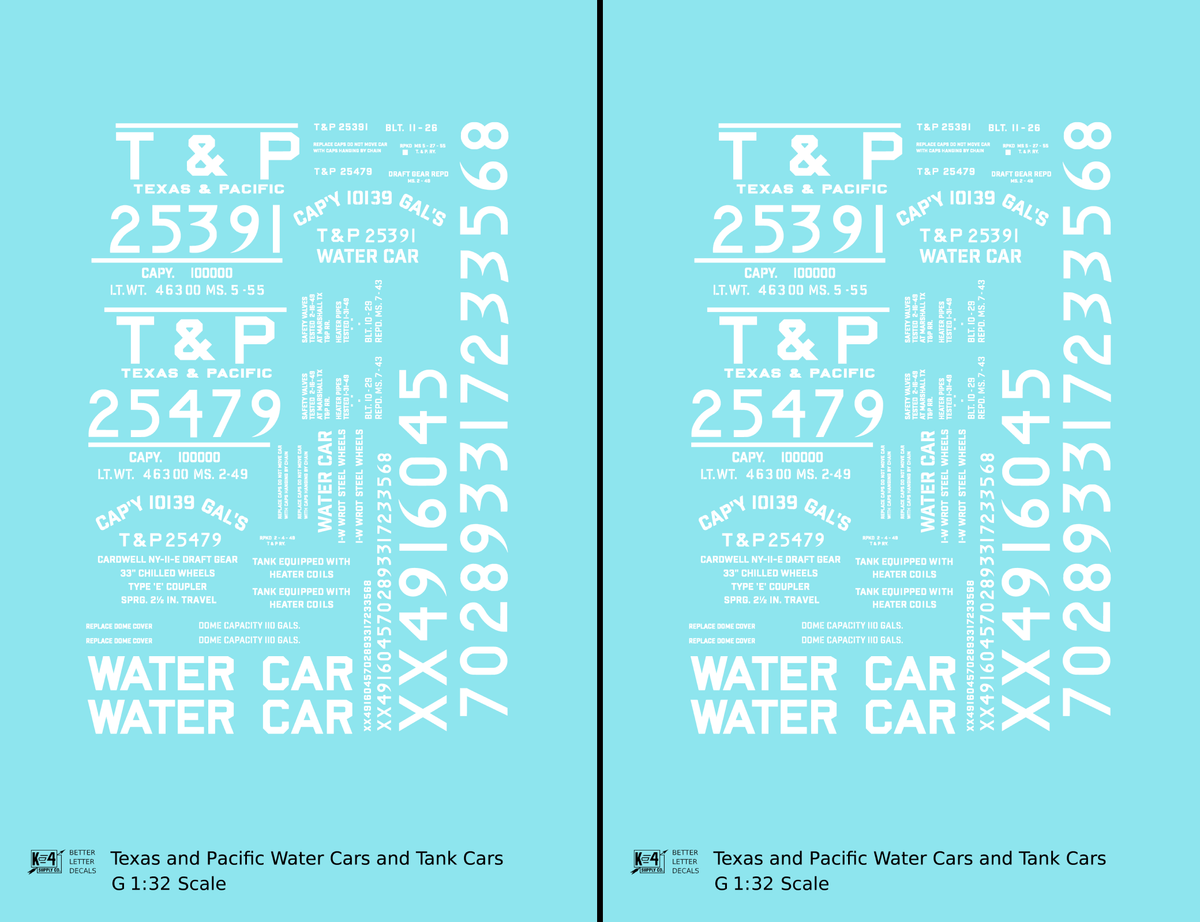 Texas and Pacific Water Car / Tank Car White